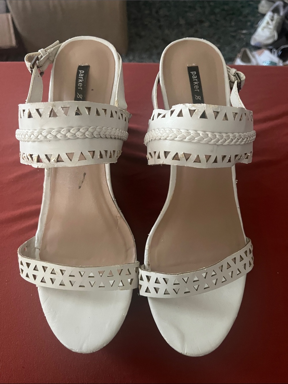 Parker & Sky White Cutout Braided-Strap Women’s Sandals